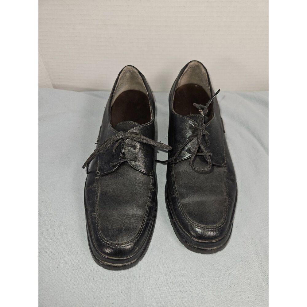 Mephisto Black Leather Lace Up Oxford Shoes Chunky Heel Women US 8 EU 5.5